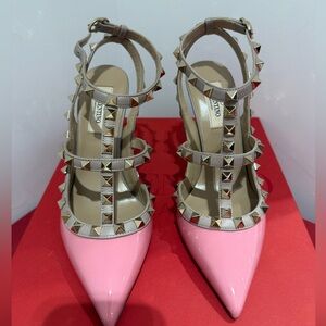 Valentino Pink and Beige Studded Heels